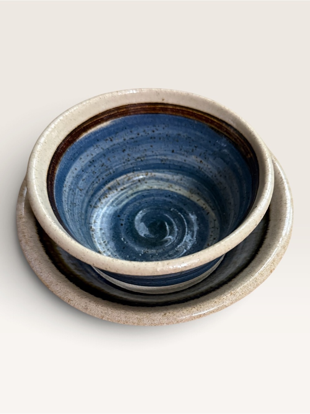 Handcrafted, Wheel-Thrown Stoneware Pottery Bowl & Matching Saucer